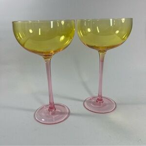 Pair Of Two Tone Pink and Yellow Coupe Glasses